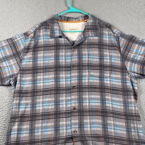 Tommy Bahama Original Fit Button Up Shirt Men's 2XL 100% Silk Gray Plaid Resort - Picture 2 of 9
